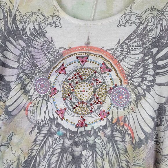Y2K Dreamcatcher Womens Top Size L Short Sleeve Wings Feathers Made In USA - Picture 5 of 9